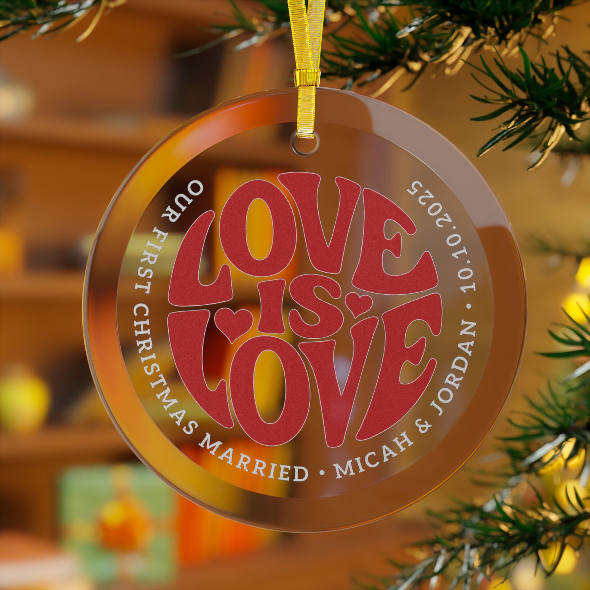 Custom Glass Red Love is Love 3.5" Circle Ornaments