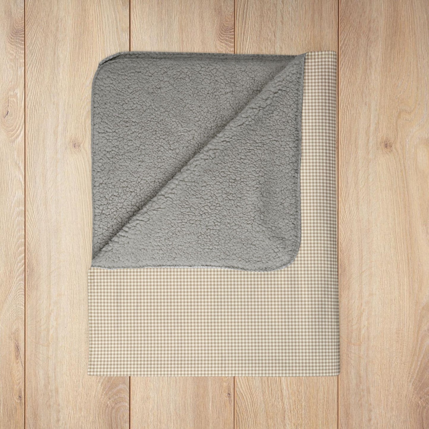 Khaki & Cream Gingham Fleece Sherpa Blanket