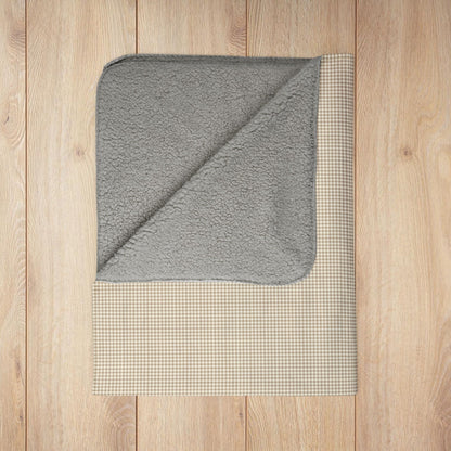 Khaki & Cream Gingham Fleece Sherpa Blanket