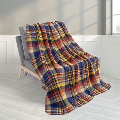 50" × 60" Blue, Cream & Yellow Tampa FL Plaid Fleece Sherpa Blanket