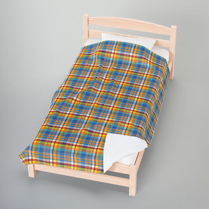 Midway Boardwalk Rainbow Ohio Plaid Velveteen Plush Blanket