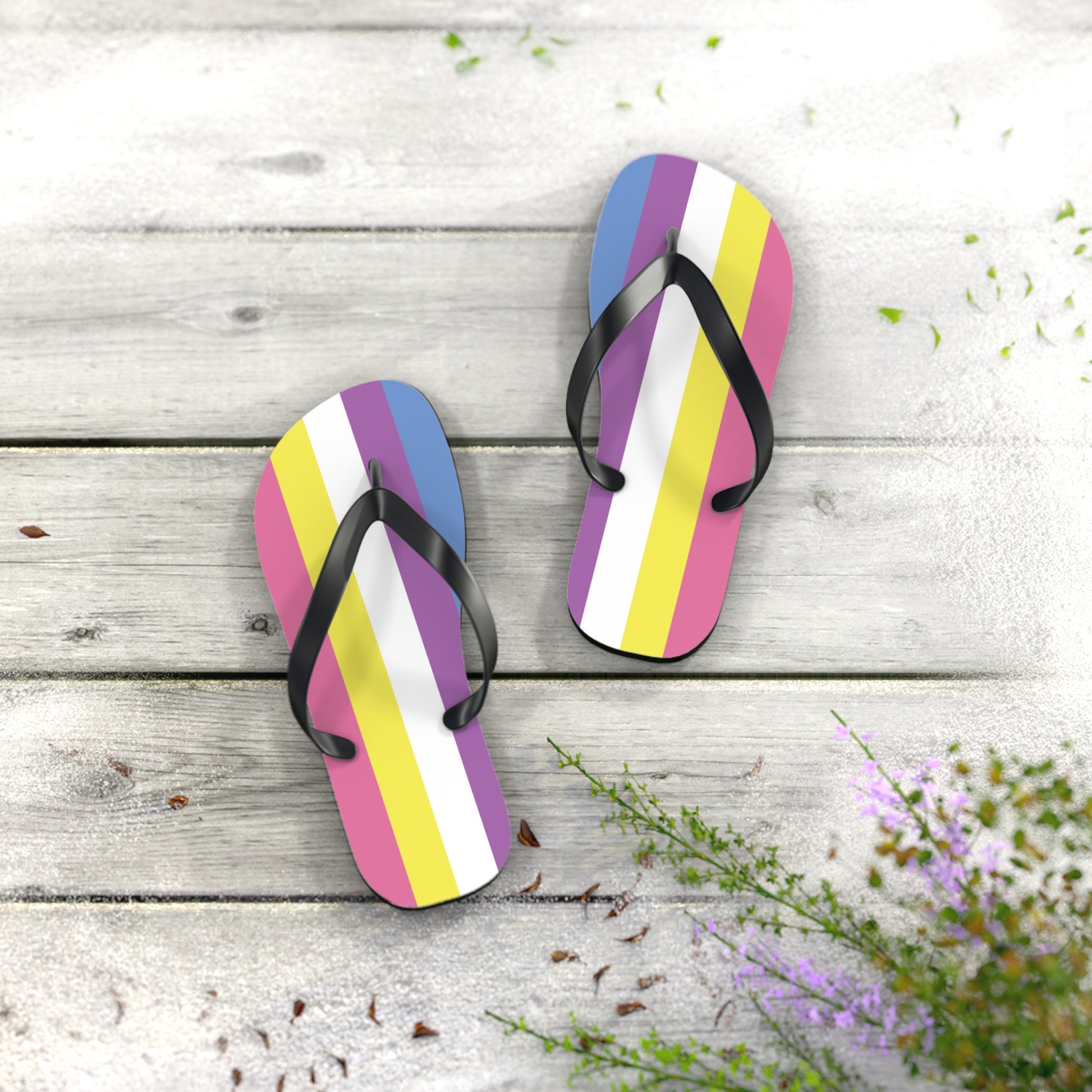 S Black sole Bigender Pride Flip Flops