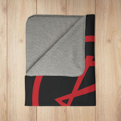 50" × 60" Grey Rambler Red Logo Black Fleece Sherpa Blanket