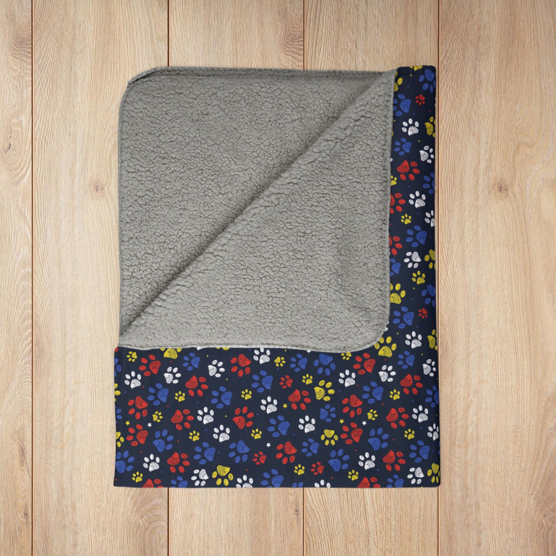 Red, Yellow & Blue Ohio Paw Prints Black Fleece Sherpa Blanket