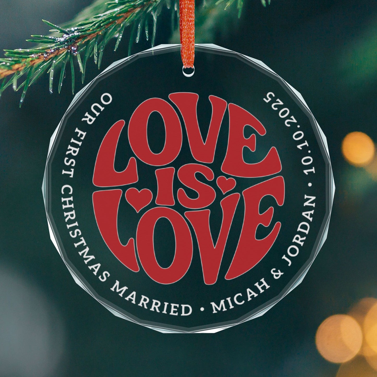 Round One size Custom Crystal Red Love is Love 3" Circle Ornament