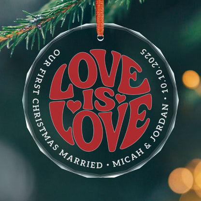 Round One size Custom Crystal Red Love is Love 3" Circle Ornament