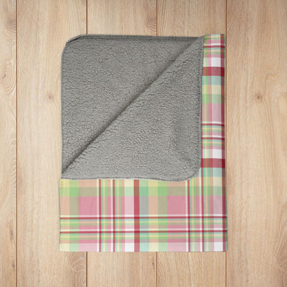 Christmas MCM Pink Plaid Fleece Sherpa Blanket
