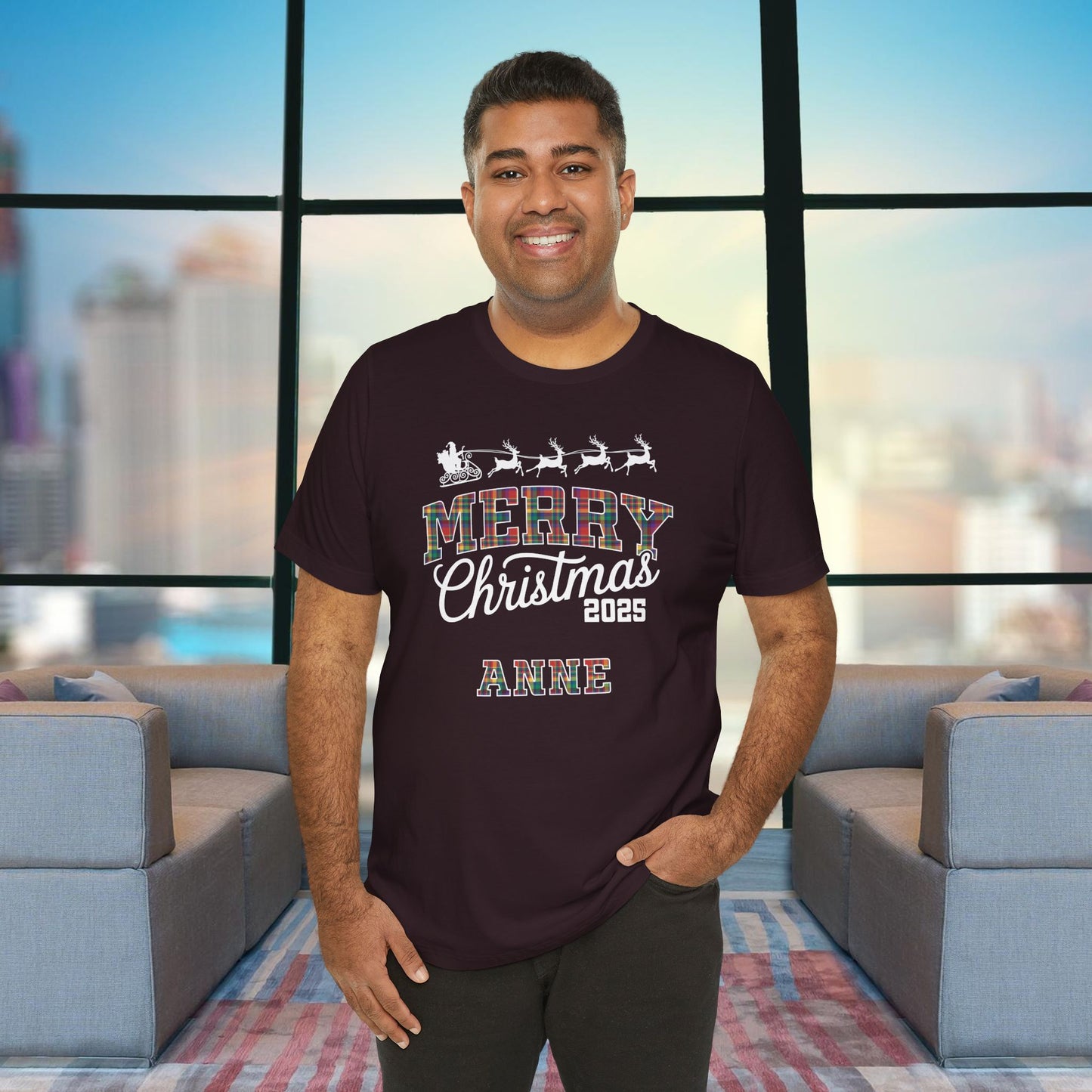 Custom Christmas Red, Yellow, Green, Blue & Purple Ohio Plaid Plaid Tee or Pajama Top