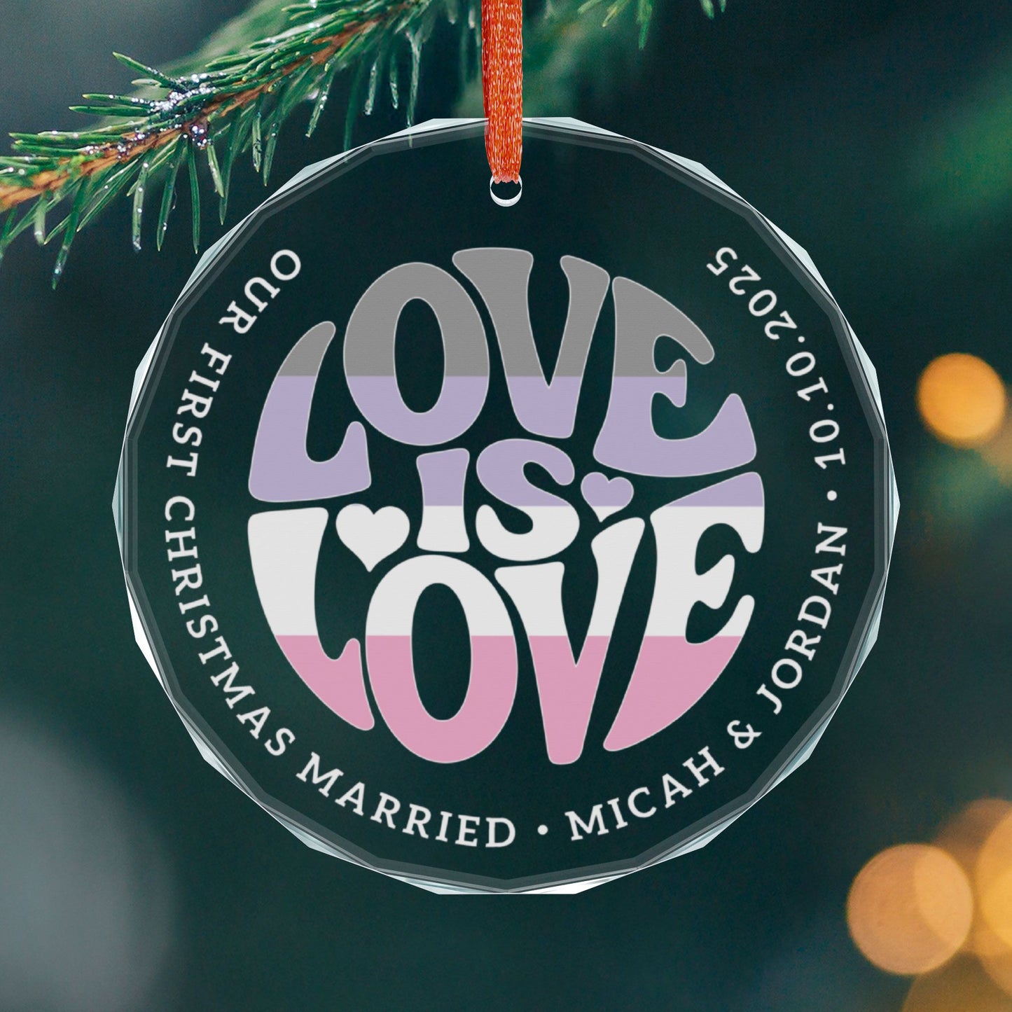 Round One size Custom Crystal Love is Love Cupiosexual Pride 3" Circle Ornament