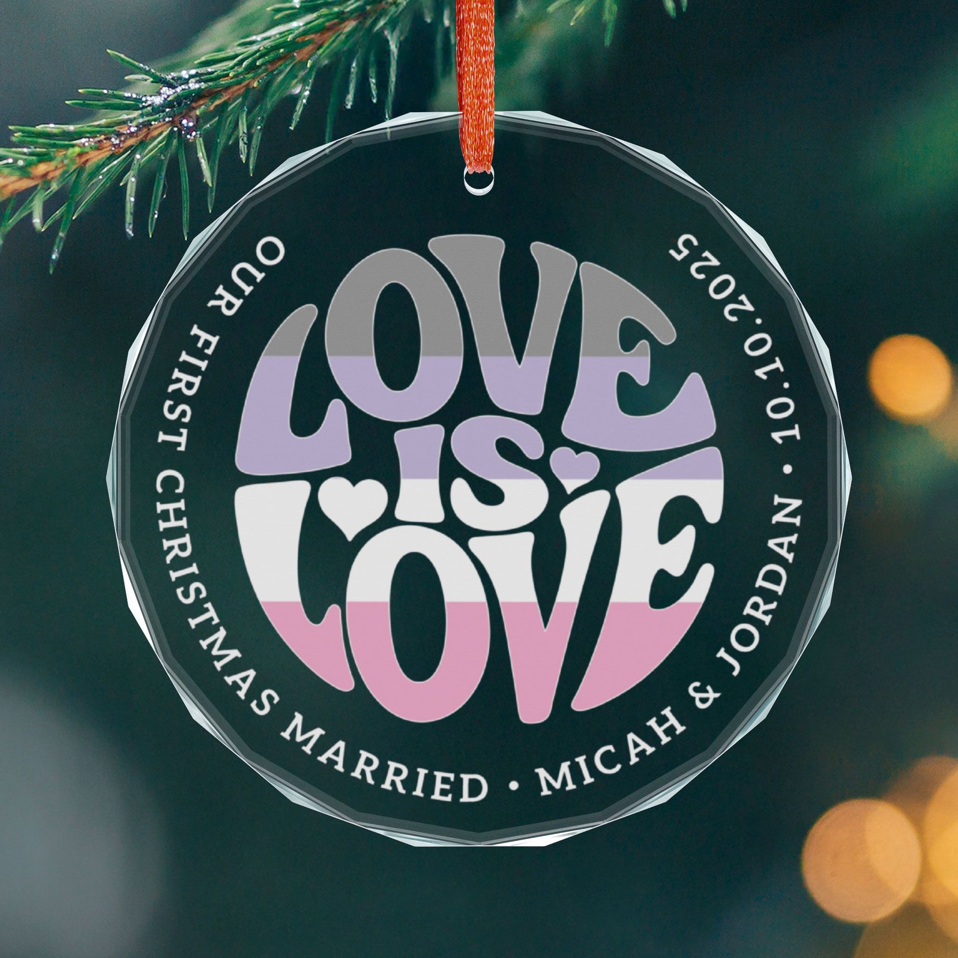 Round One size Custom Crystal Love is Love Cupiosexual Pride 3" Circle Ornament