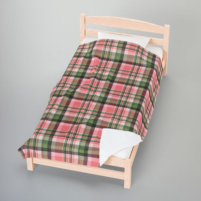 Christmas Pink & Green Plaid Velveteen Plush Blanket