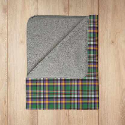 Mardi Gras Green Plaid Fleece Sherpa Blanket