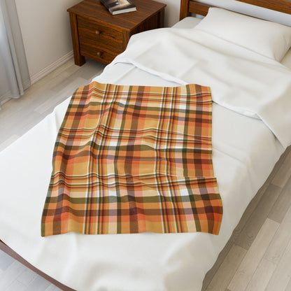 Autumn Tan Plaid Velveteen Plush Blanket