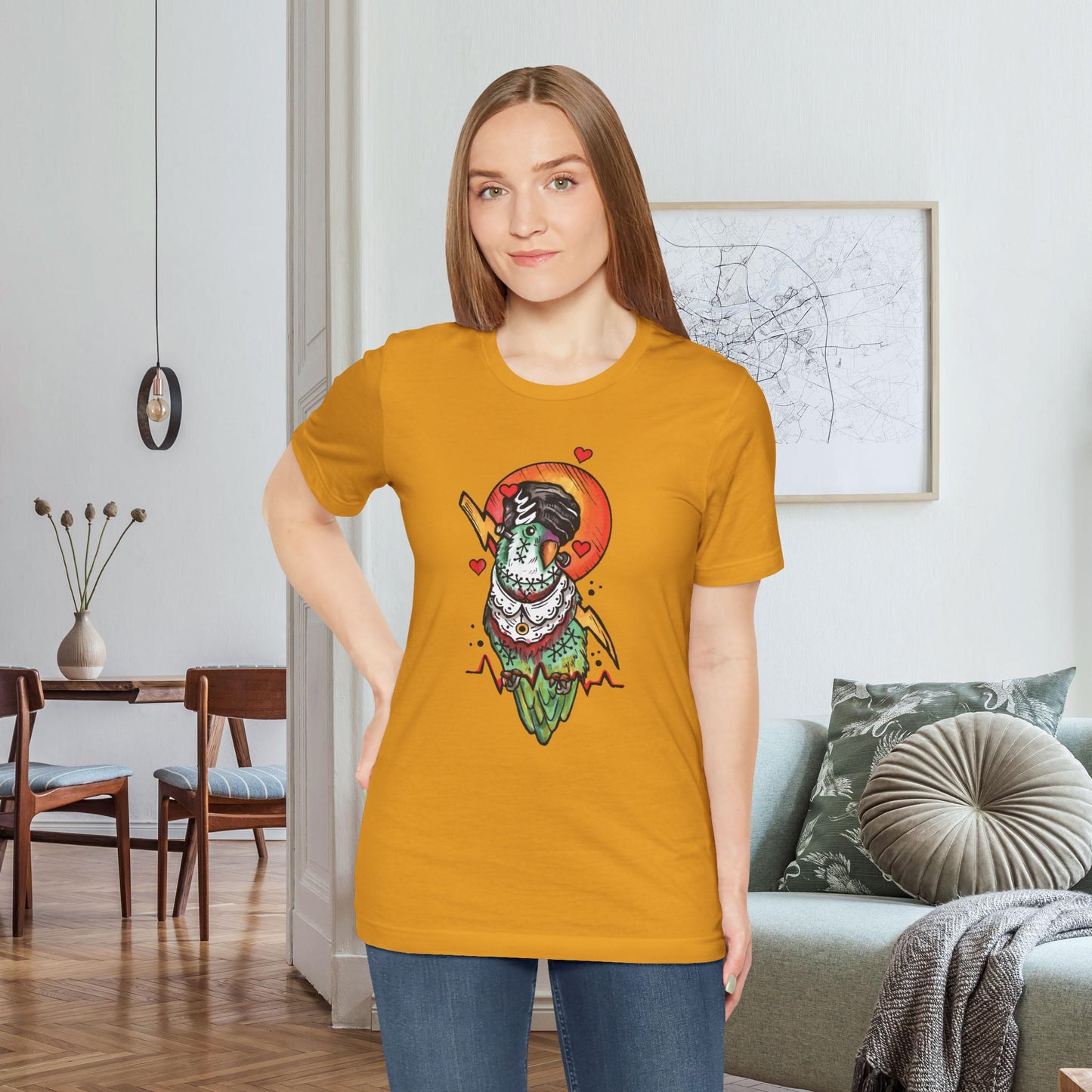 Bride of Frankenstein Lovebird, Hand-Drawn & Hand-Colored Tee