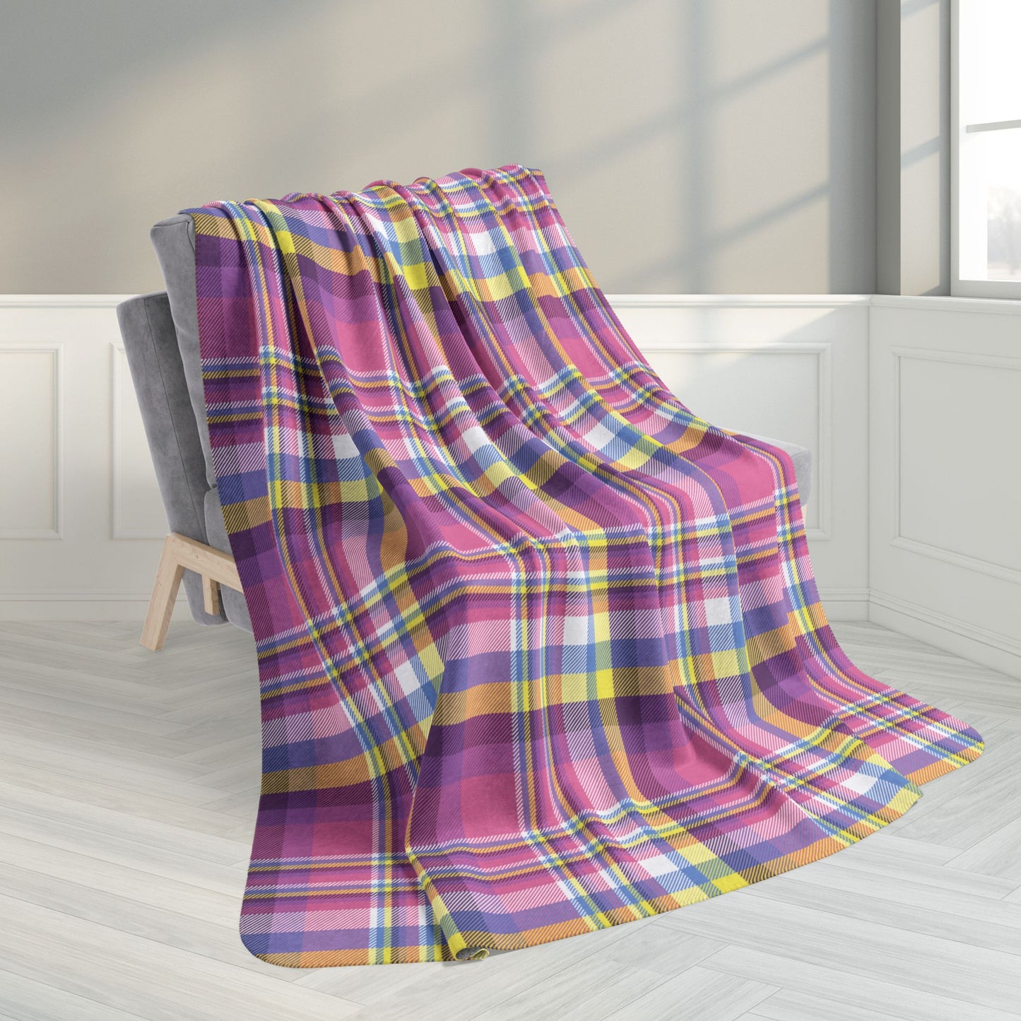 60" × 80" Grey Bigender Pride Plaid Fleece Sherpa Blanket