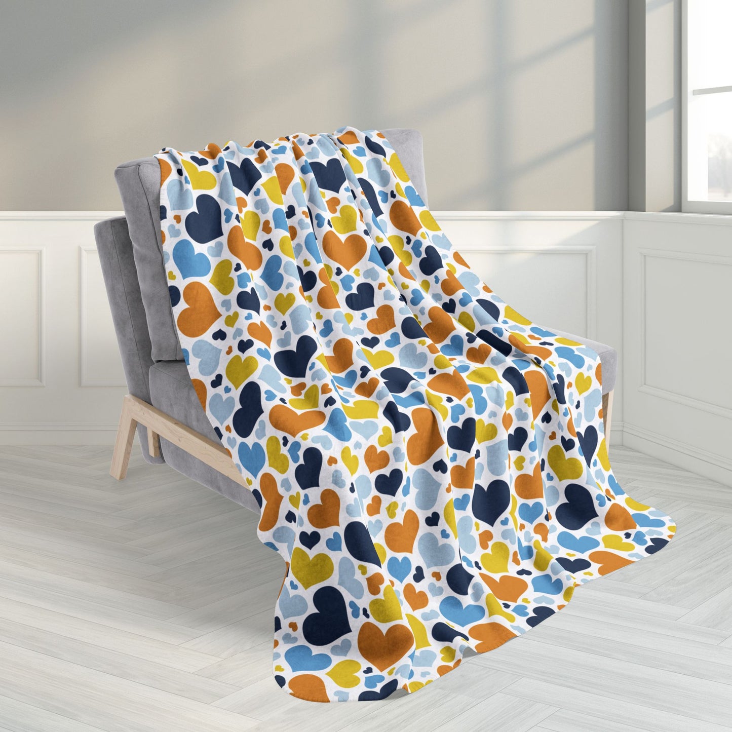 50" × 60" Aromantic Asexual Aroace Pride Valentine’s Day Hearts White Fleece Sherpa Blanket