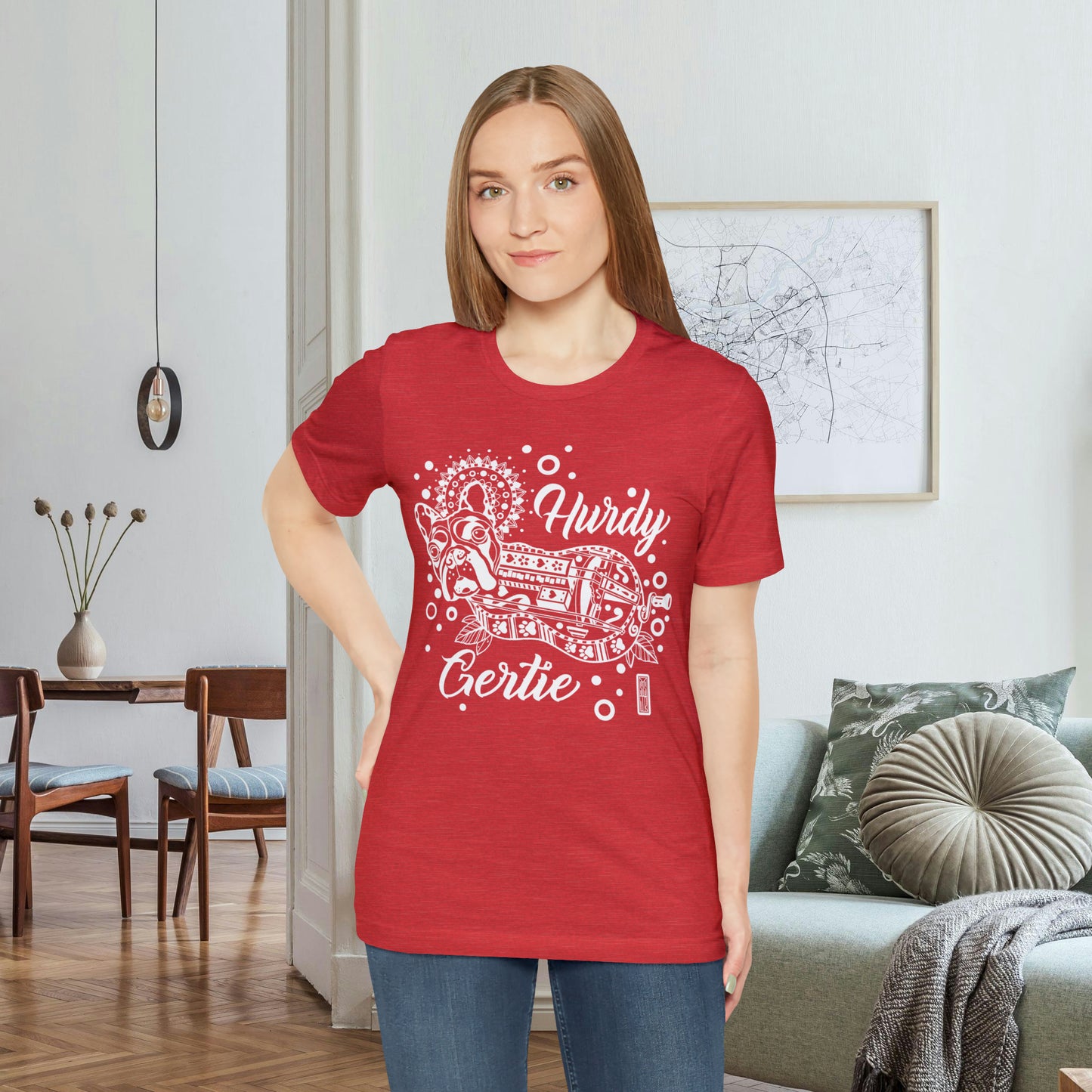 Hurdy Gertie Tee, Chemise Frenchton Dog Line Art