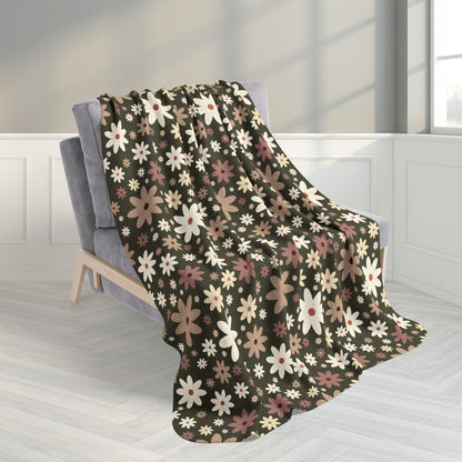 50" × 60" Daisies Fleece Sherpa Olive Green Blanket
