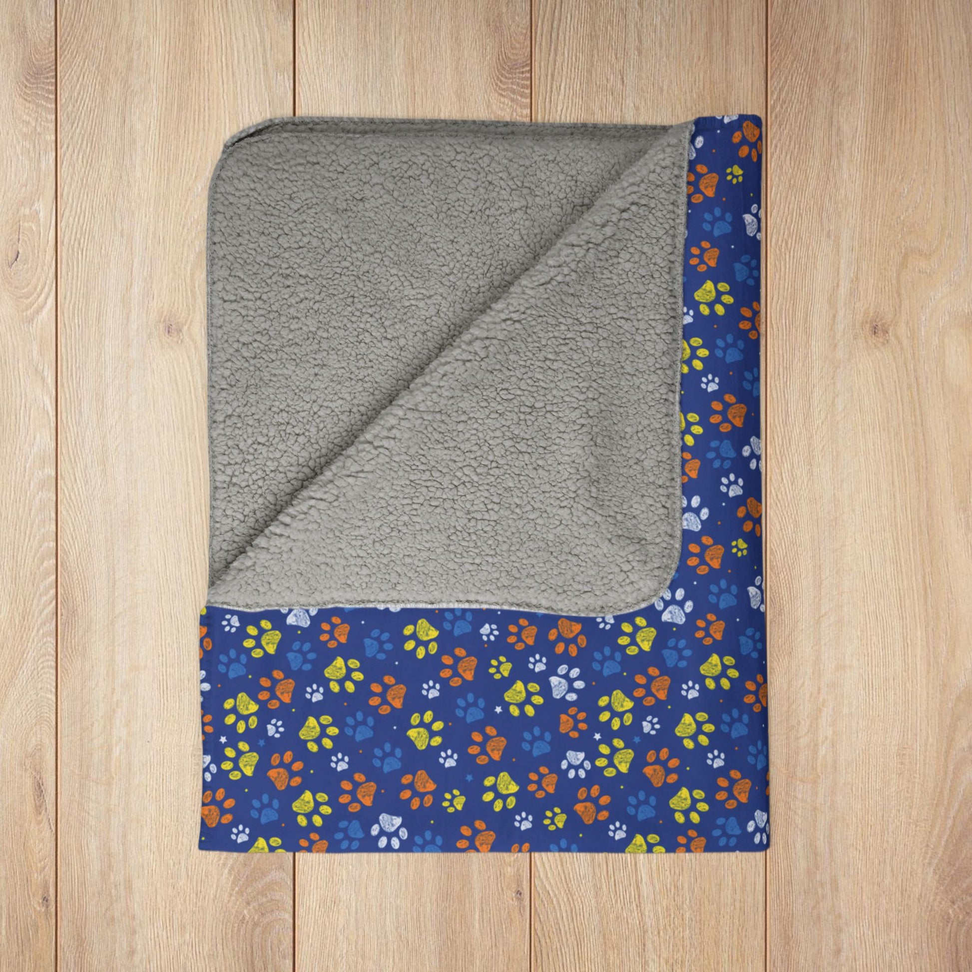 Midway Boardwalk Yellow & Orange Ohio Paw Prints Blue Fleece Sherpa Blanket