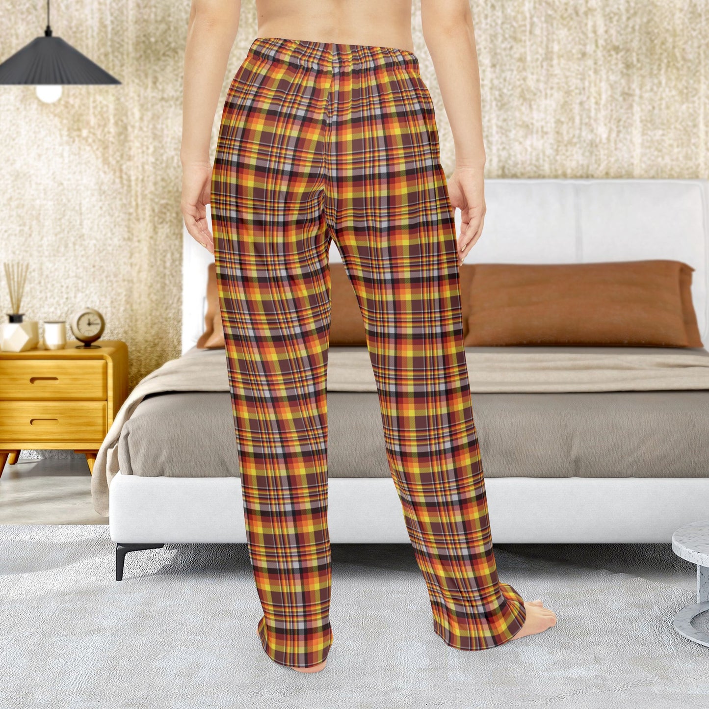 Women’s Brown, Orange & Red Mason OH Plaid Pajama Pants