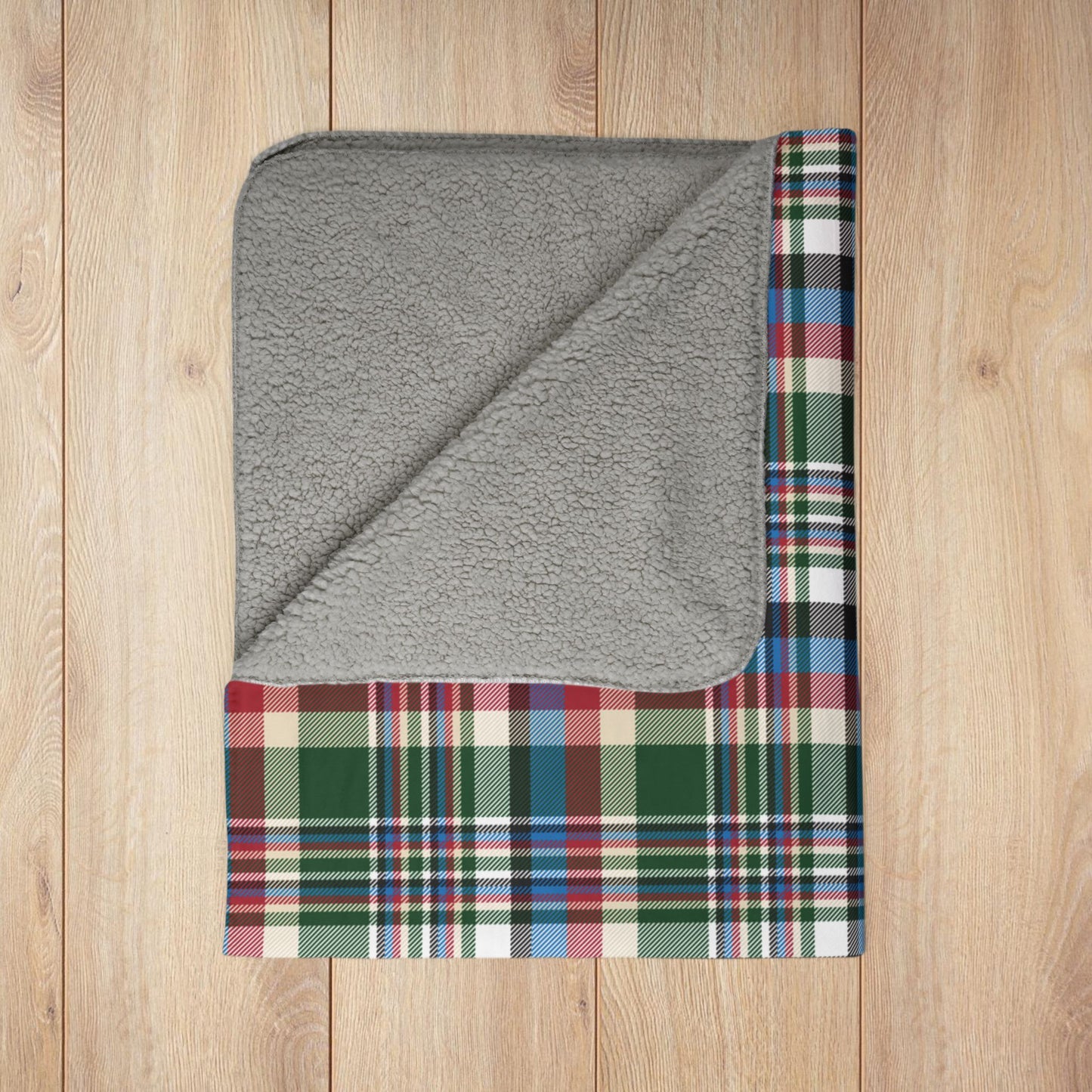 Christmas Green & Cream Plaid Milwaukee WI Fleece Sherpa Blanket