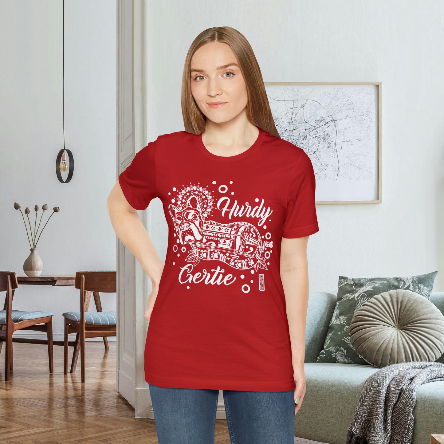 Hurdy Gertie Tee, Chemise Frenchton Dog Line Art