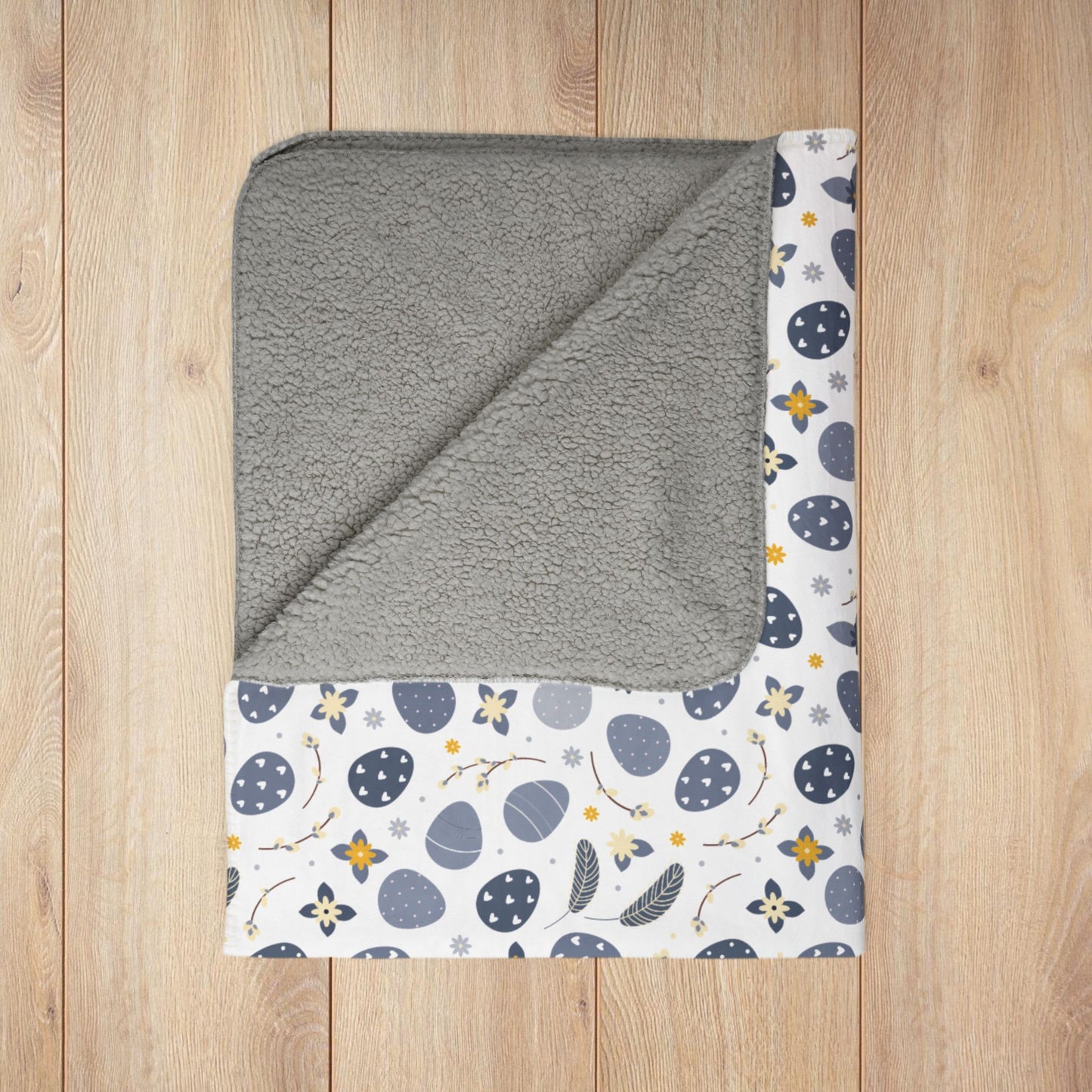 Blue Easter Eggs White Fleece Sherpa Blanket