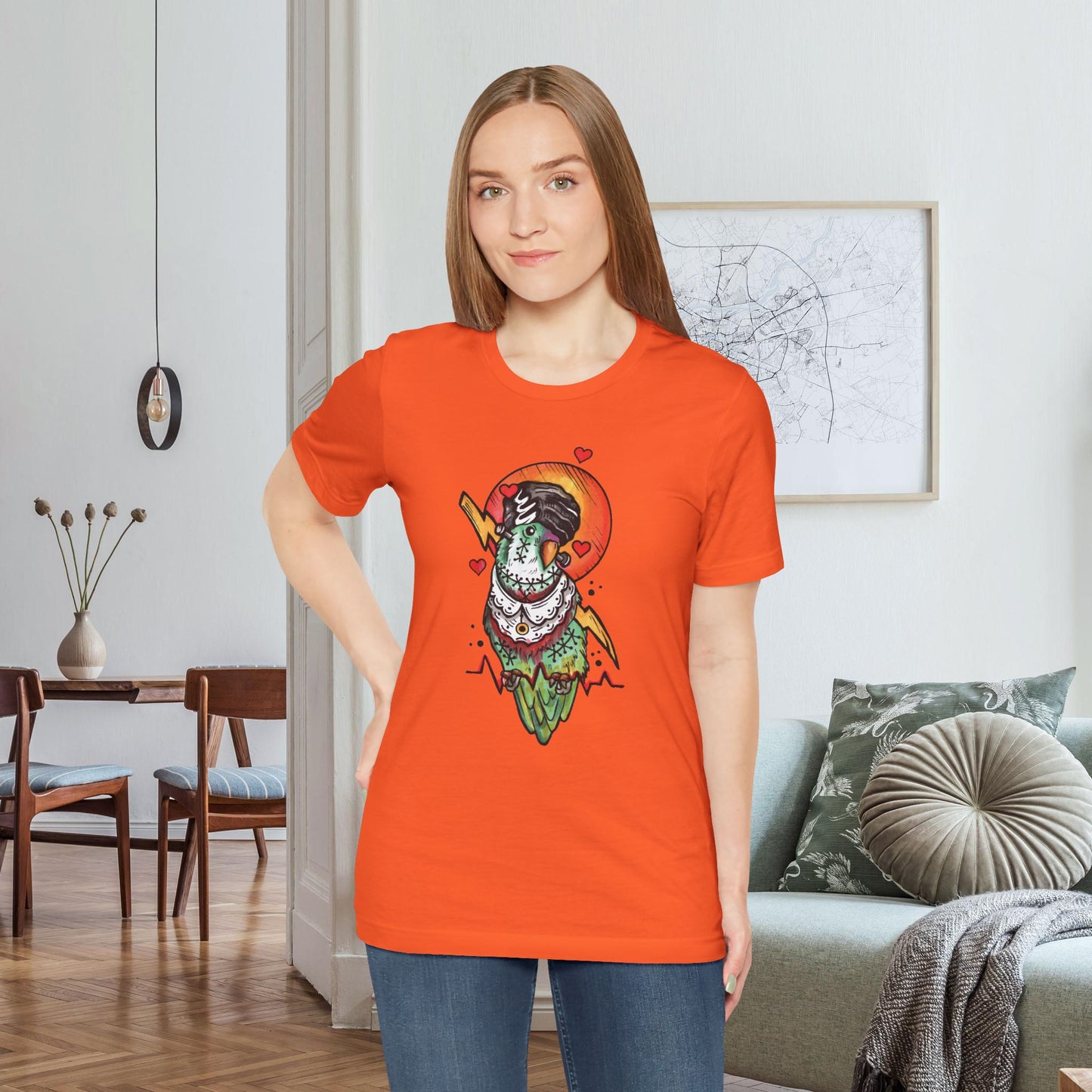 Bride of Frankenstein Lovebird, Hand-Drawn & Hand-Colored Tee