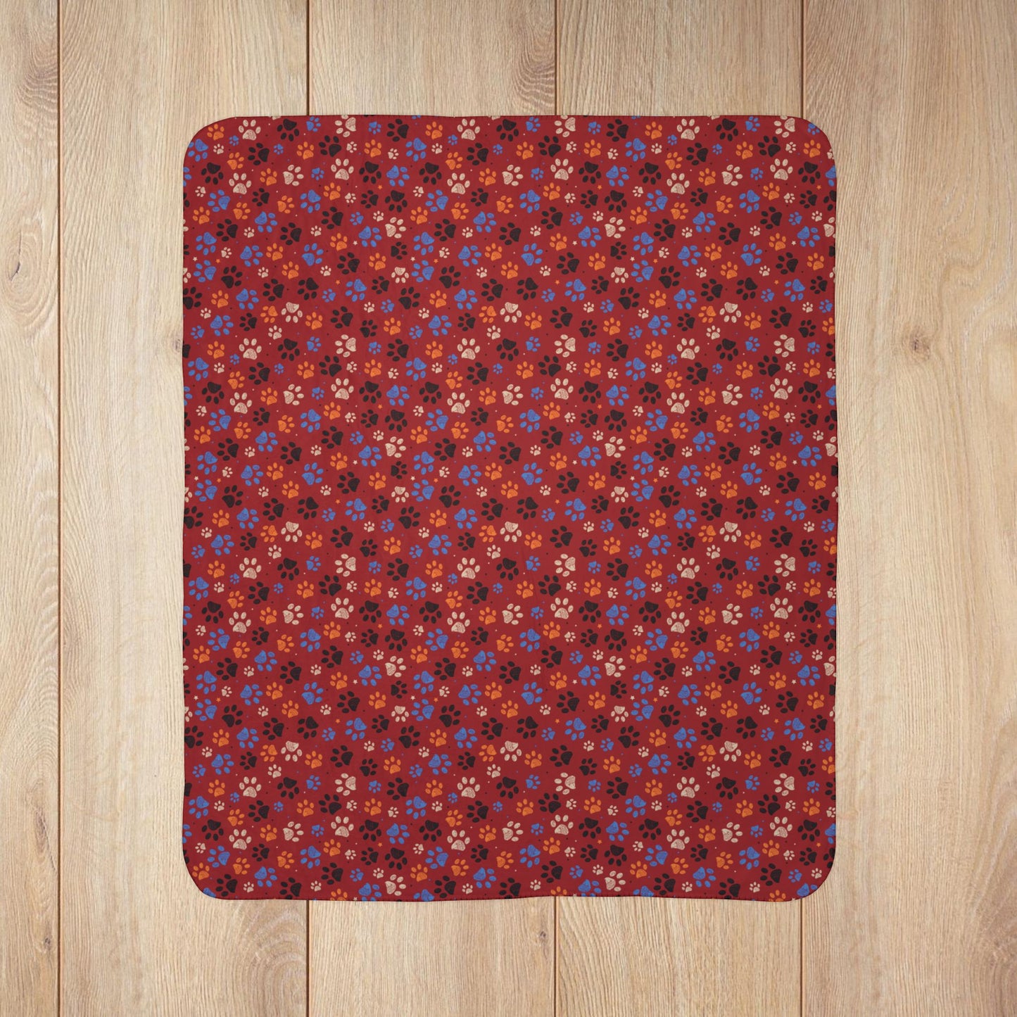 Blue & Orange Ohio Paw Prints Red Fleece Sherpa Blanket