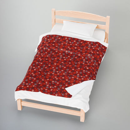 Orange & Cream Ohio Paw Prints Red Velveteen Plush Blanket