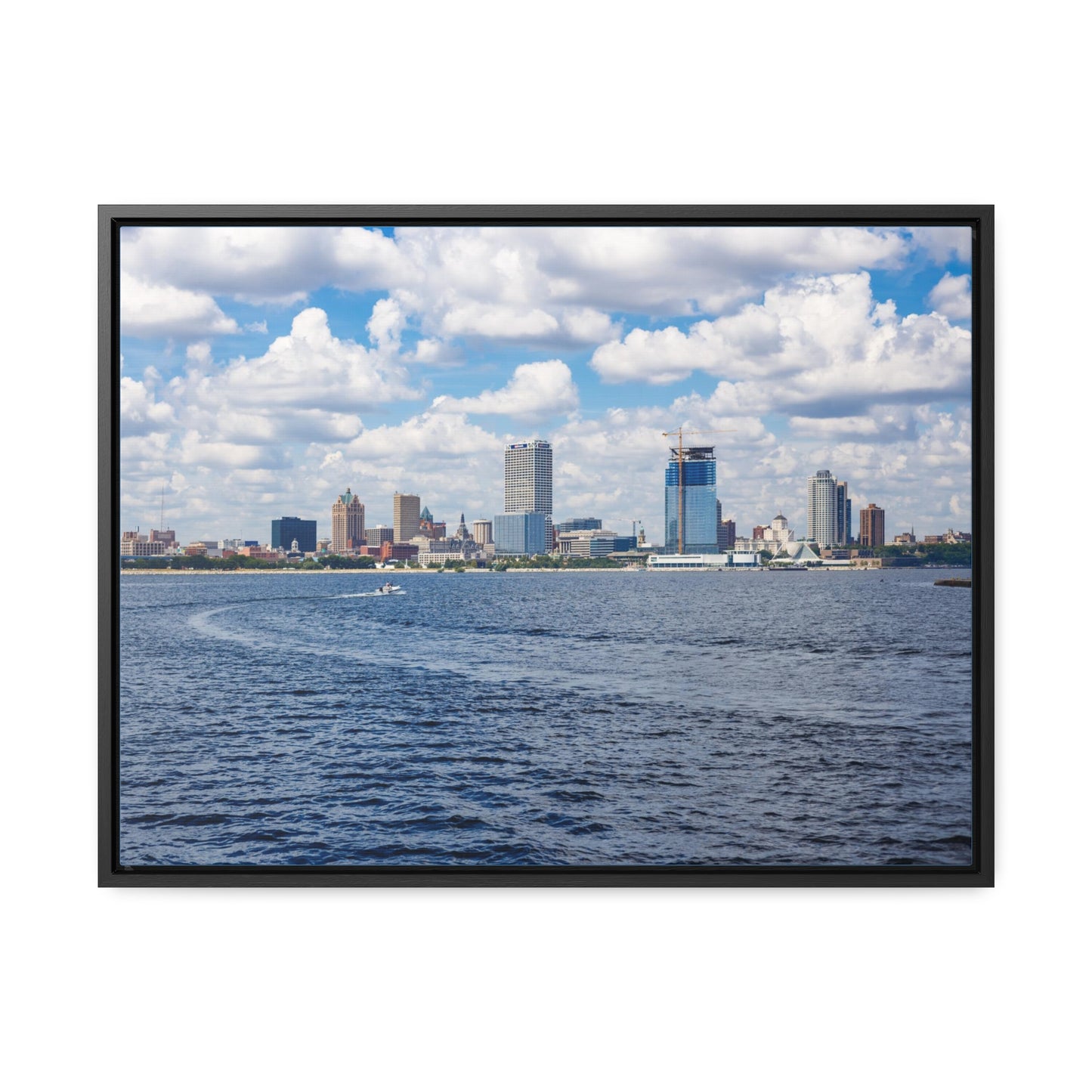 Milwaukee Wisconsin Skyline from Lake Michigan, Photography Framed Canvas Wrap Wall Art