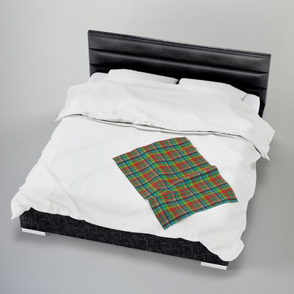 Red, Green & Blue Ohio Plaid Velveteen Plush Blanket