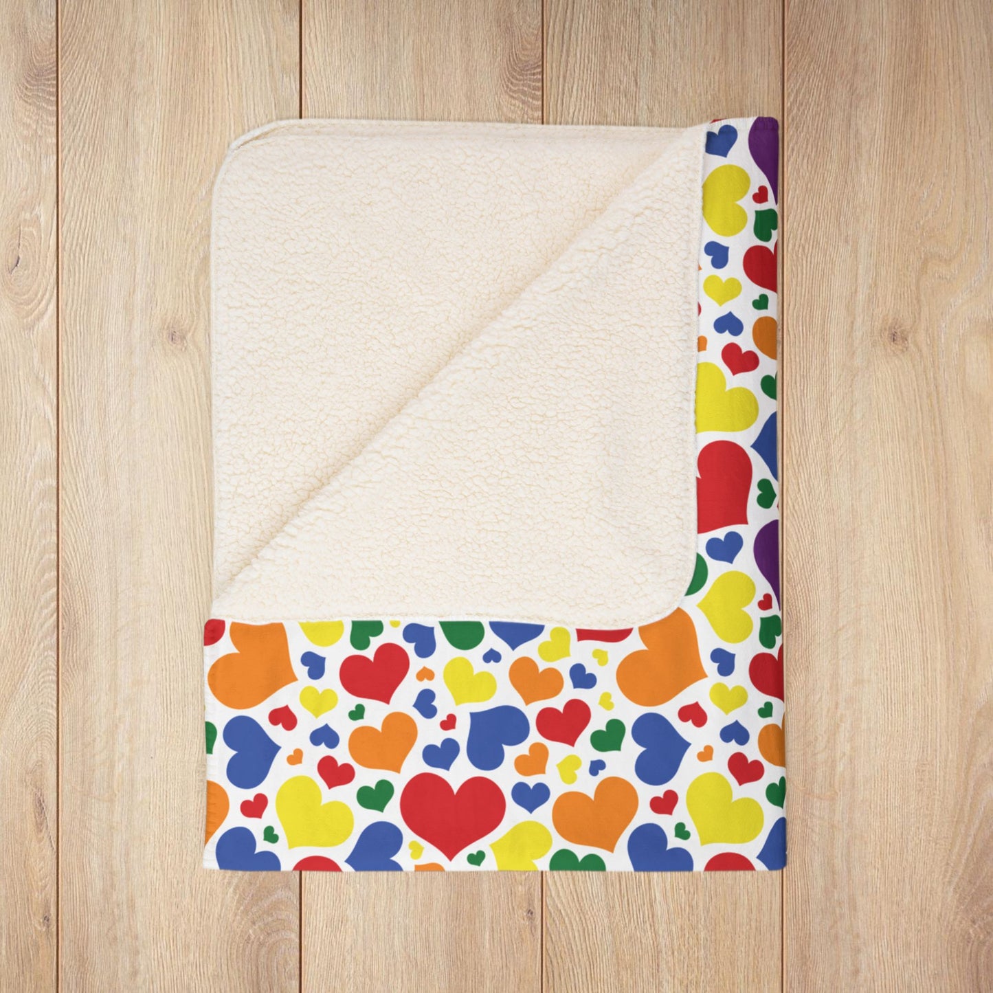 Rainbow Pride Valentine’s Day Hearts White Fleece Sherpa Blanket