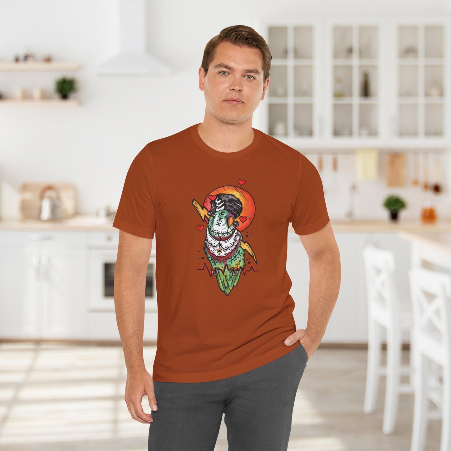 Bride of Frankenstein Lovebird, Hand-Drawn & Hand-Colored Tee