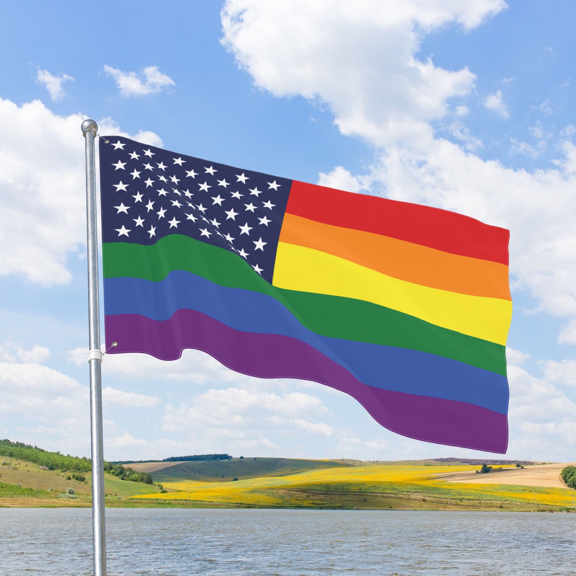 United States Rainbow Pride Flag with Grommets