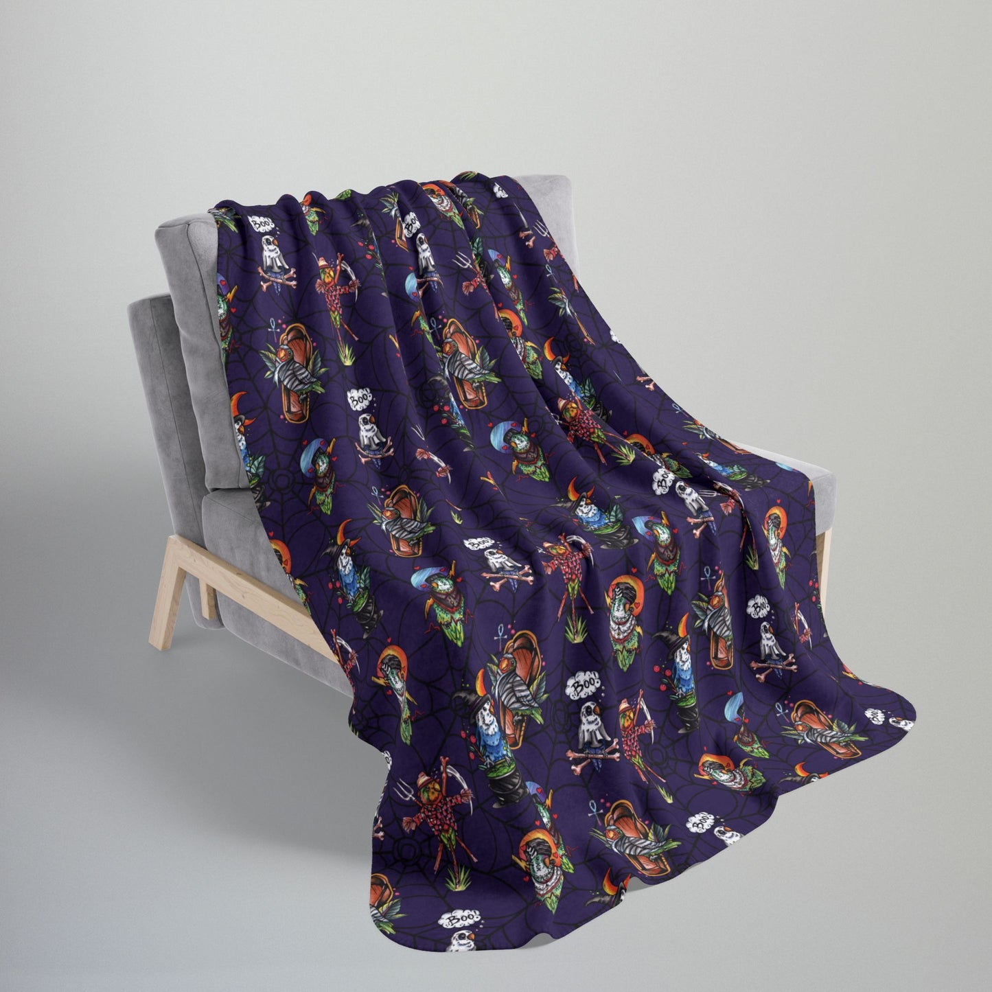 Halloween Lovebirds Fleece Sherpa Blanket, Hand-Drawn & Hand-Colored