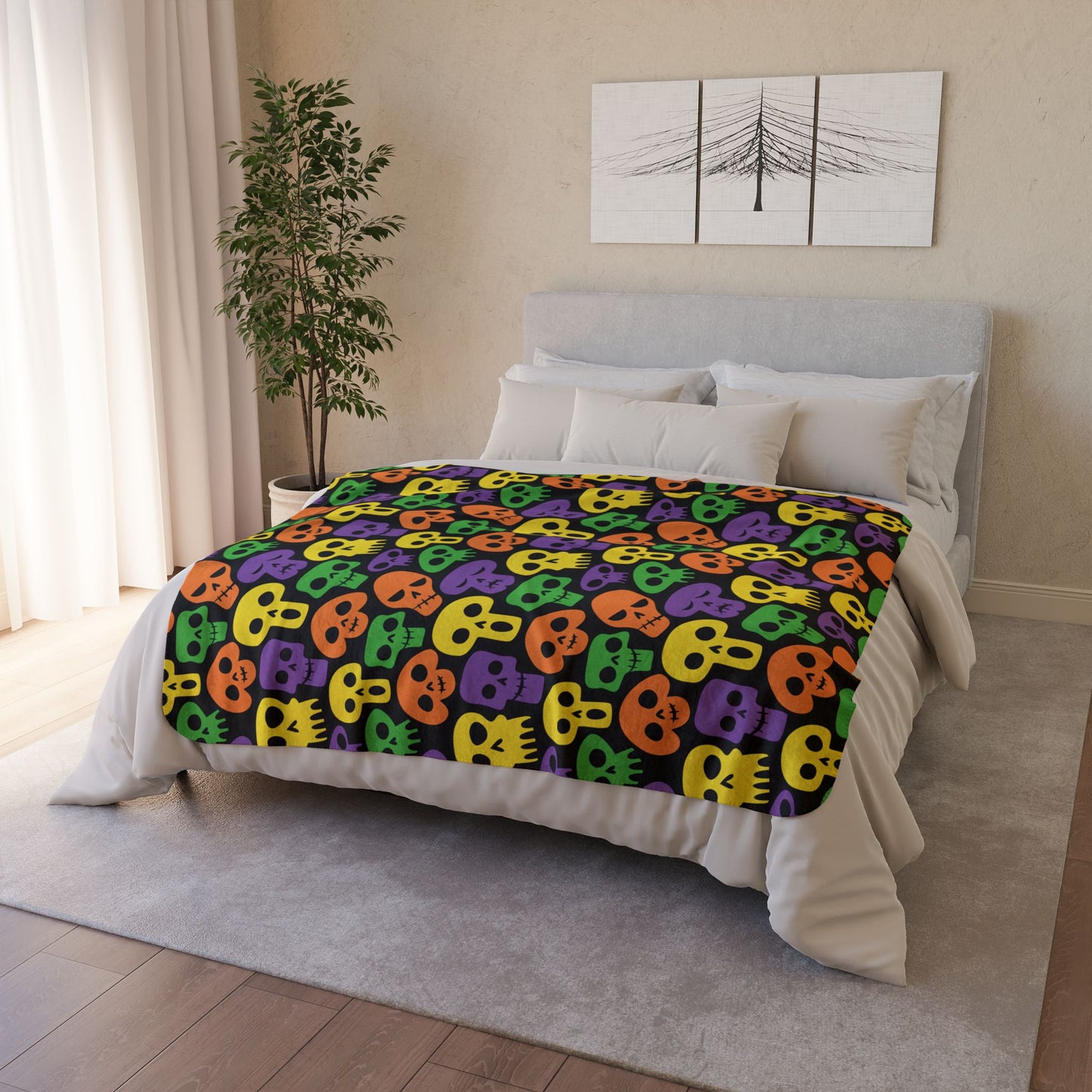 Halloween Skulls Fleece Sherpa Blanket