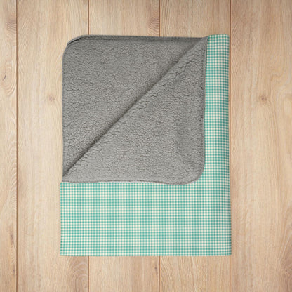 Turquoise & Cream Gingham Fleece Sherpa Blanket