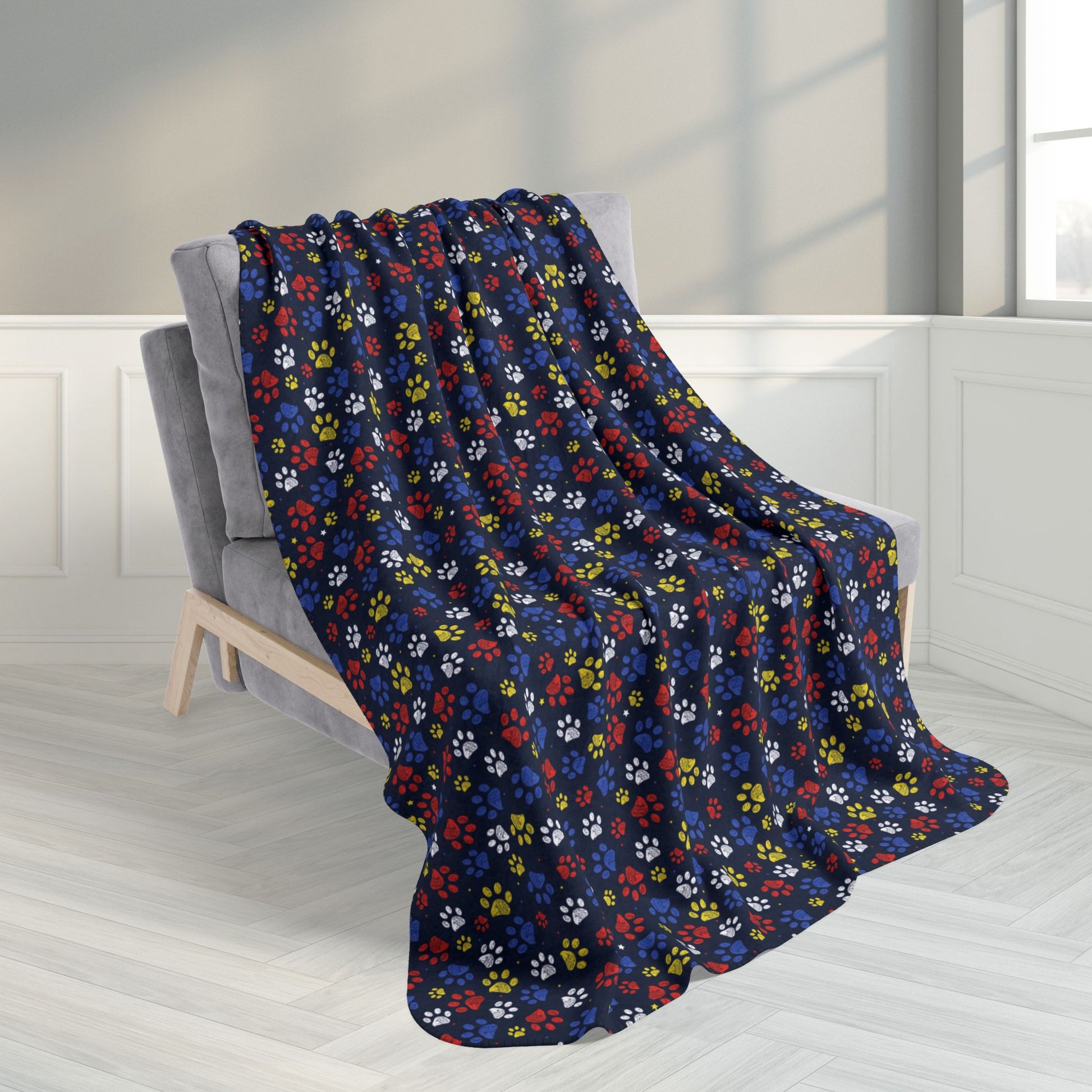 50" × 60" Red, Yellow & Blue Sandusky OH Paw Prints Black Fleece Sherpa Blanket