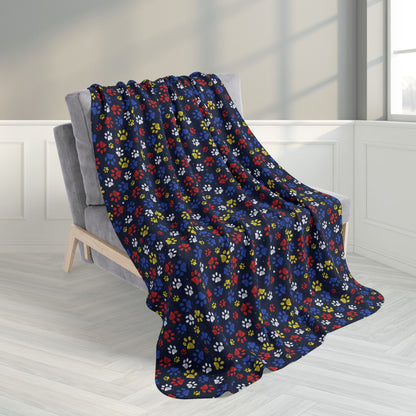 50" × 60" Red, Yellow & Blue Ohio Paw Prints Black Fleece Sherpa Blanket