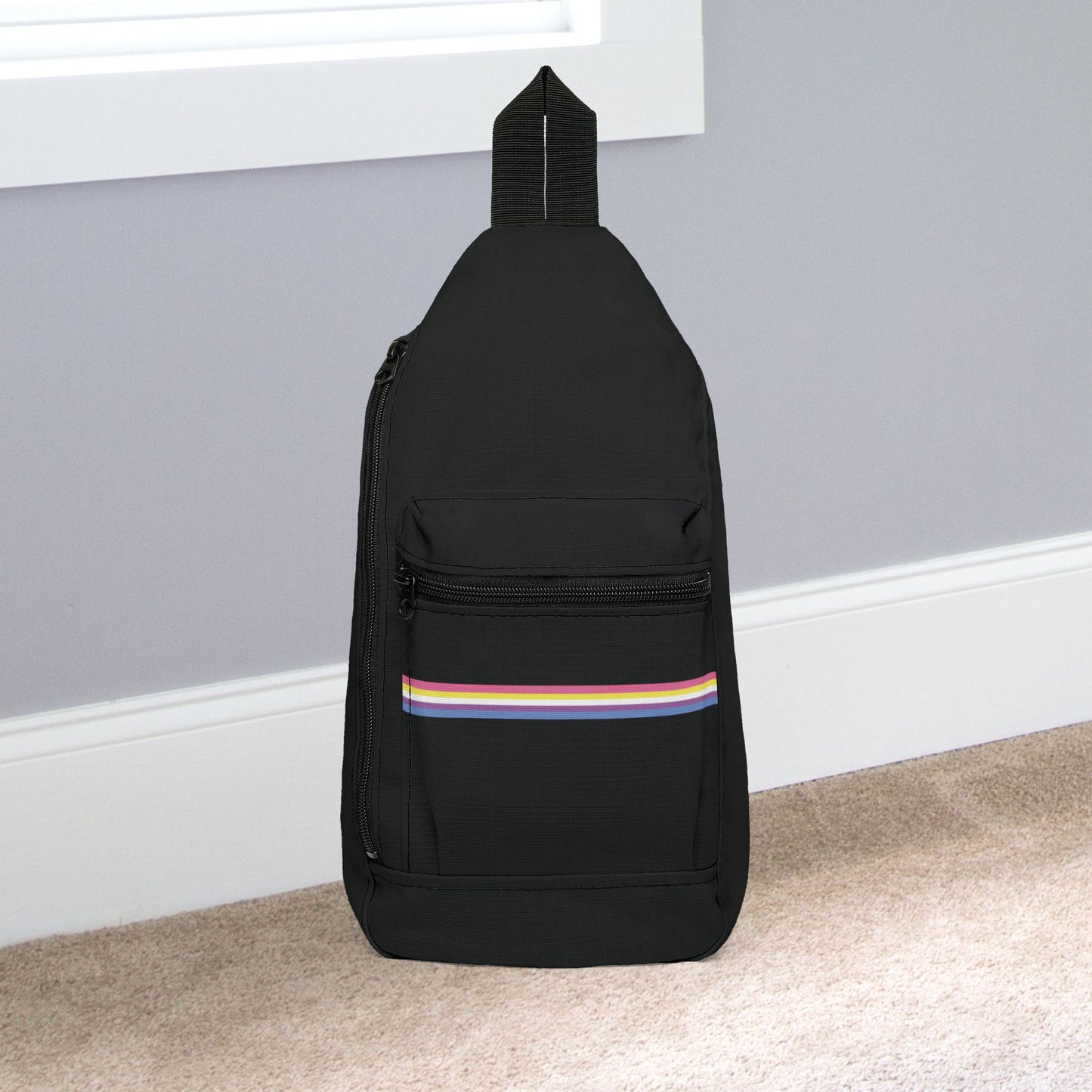 14.5" × 9'' Bigender Pride Black Minimalist Cross Body Sling Bag