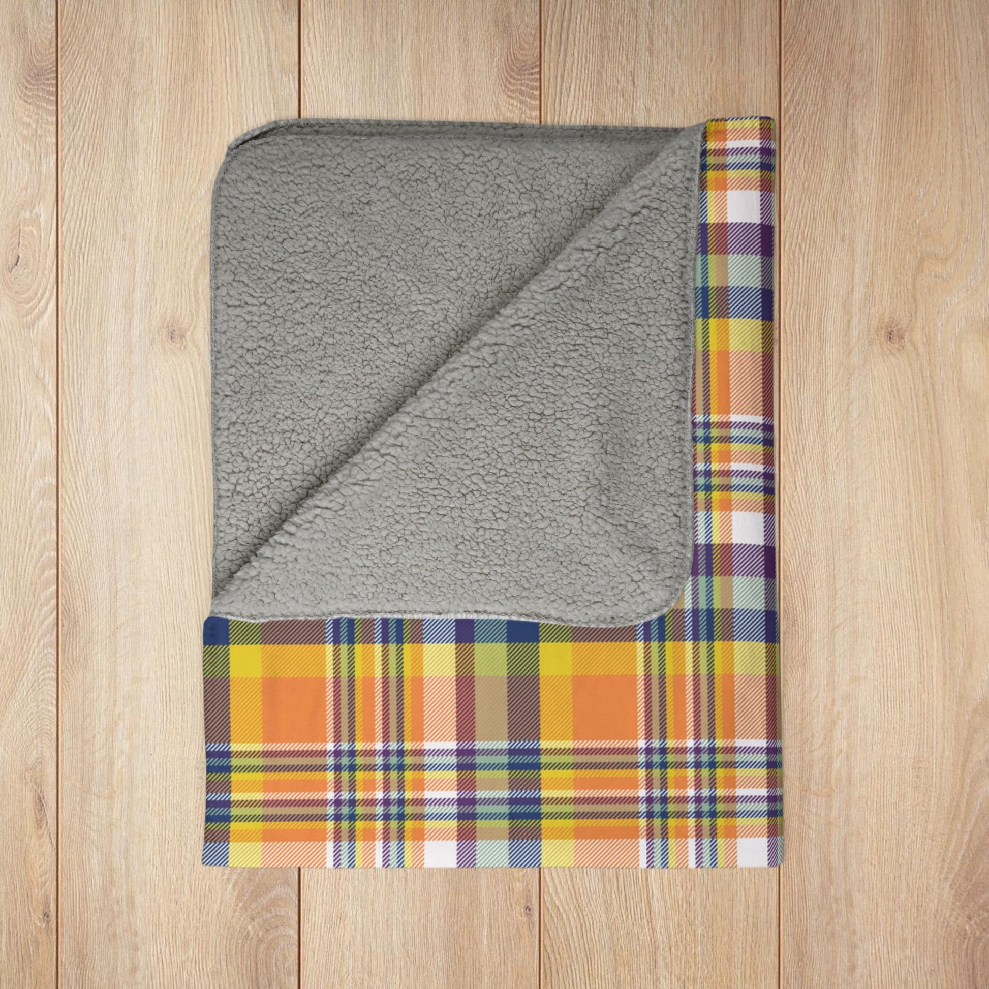 Orange, Yellow, Blue & Purple Doswell VA Plaid Fleece Sherpa Blanket