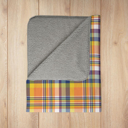 Orange, Yellow, Blue & Purple Doswell VA Plaid Fleece Sherpa Blanket
