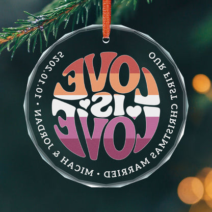 Custom Crystal Love is Love Lesbian Pride 3" Circle Ornament