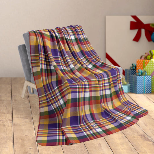 60" × 80" Christmas Purple & Gold Minneapolis MN Plaid Fleece Sherpa Blanket