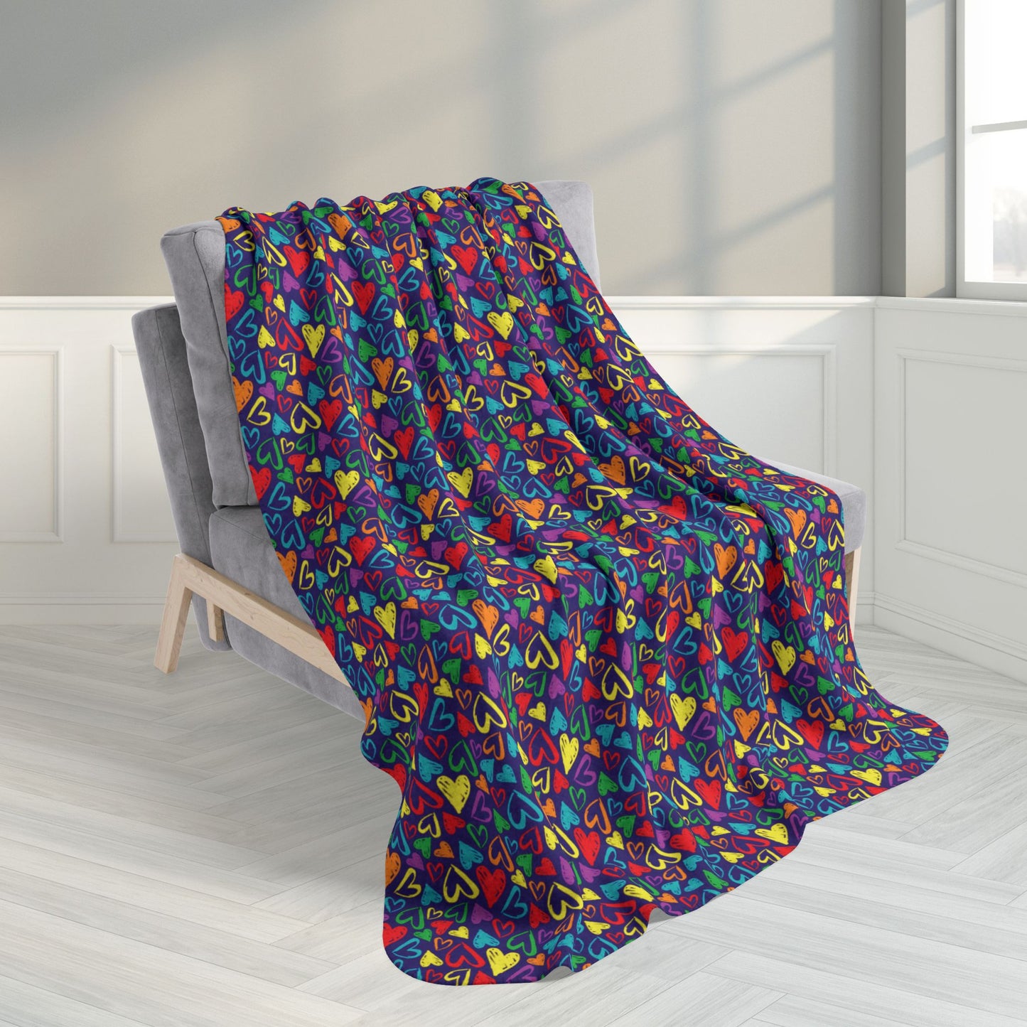 50" × 60" Rainbow Pride Fleece Sherpa Hearts Blanket