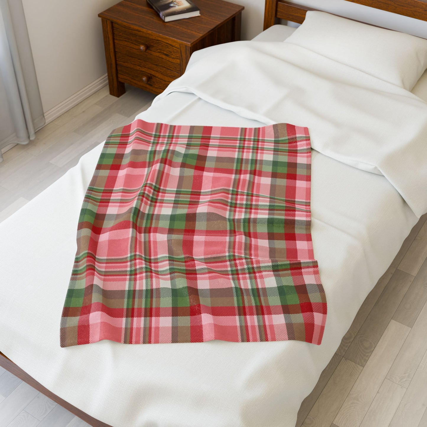 Christmas Pink & Red Plaid Velveteen Plush Blanket