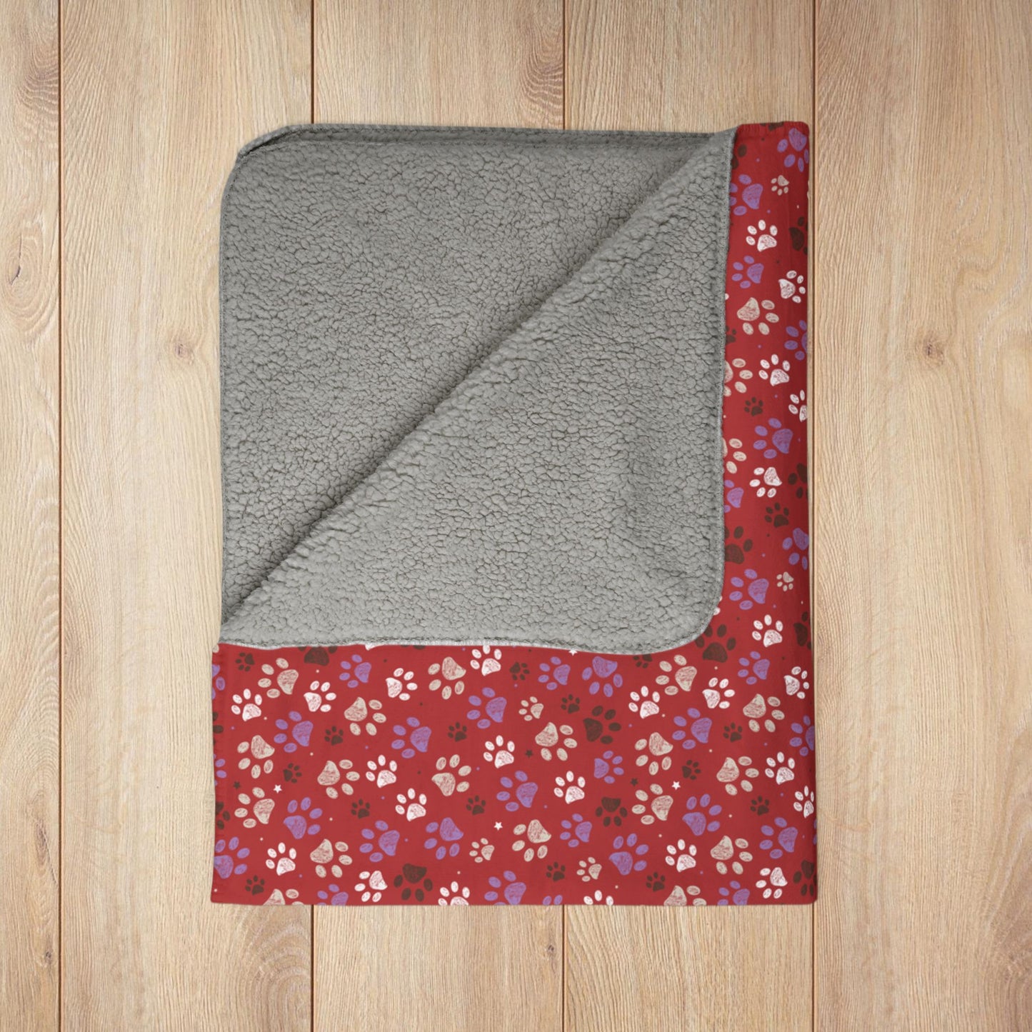 Red & White Paw Prints Detroit MI Fleece Sherpa Blanket