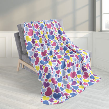 50" × 60" Bigender Pride Valentine’s Day Hearts White Fleece Sherpa Blanket