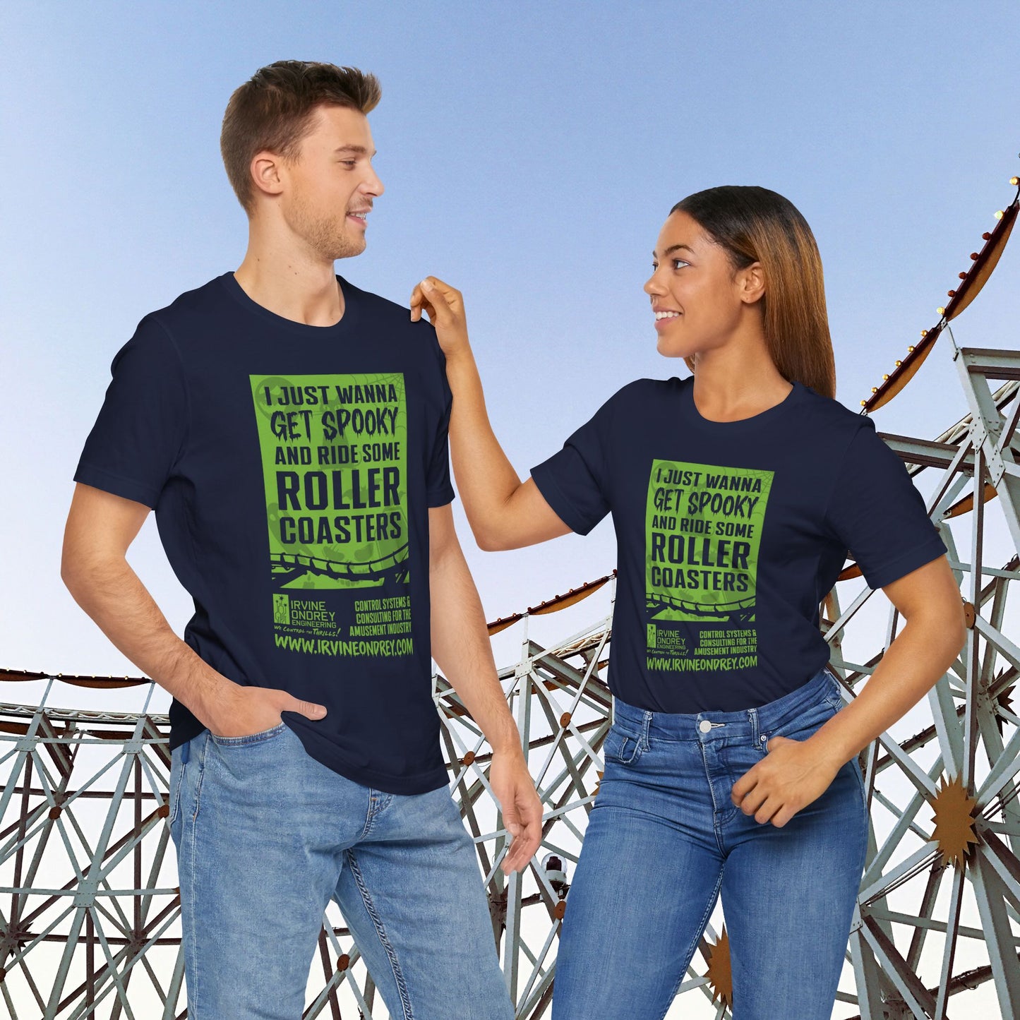 I Just Wanna Get Spooky & Roller Coasters Tee (FRONT graphic) • Irvine Ondrey Engineering